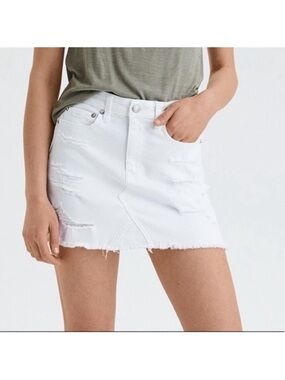American Eagle Outfitters White Distressed Denim Skirt